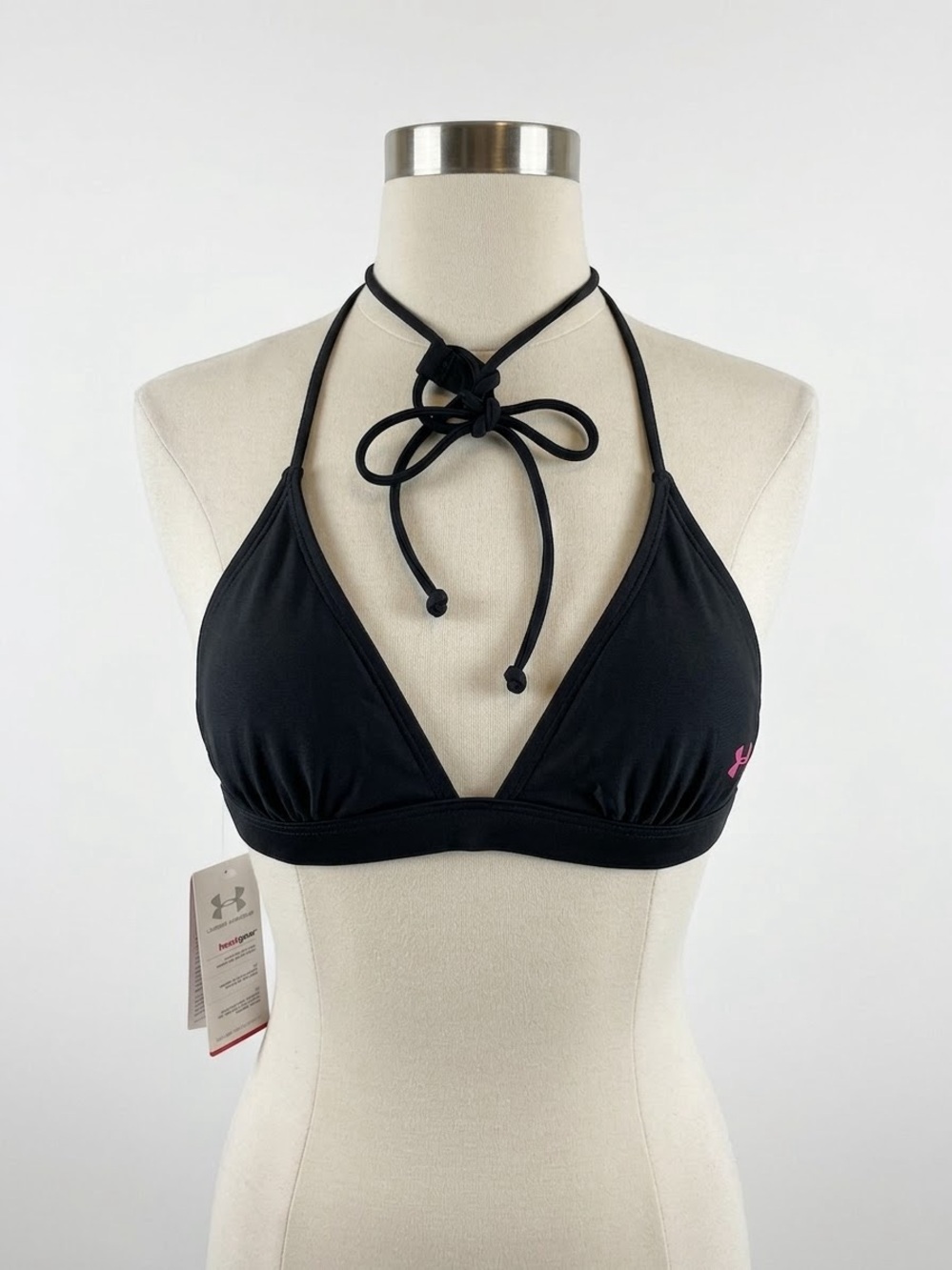Under Armour Black Triangle Halter Bikini Top with Pink Logo